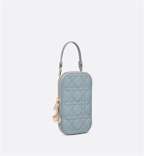 Lady Dior Phone Holder Cloud Blue Cannage 